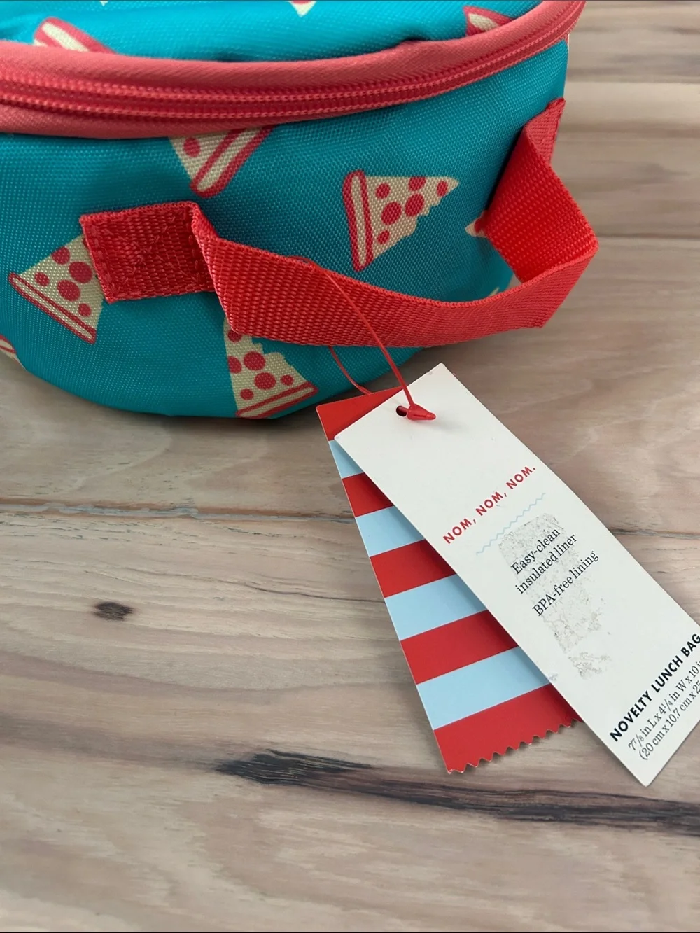 Cat & Jack Aqua Pizza-Print Kids Lunch Bag with Coral Trim